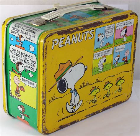 old metal snoopy lunch box|snoopy vintage lunch box.